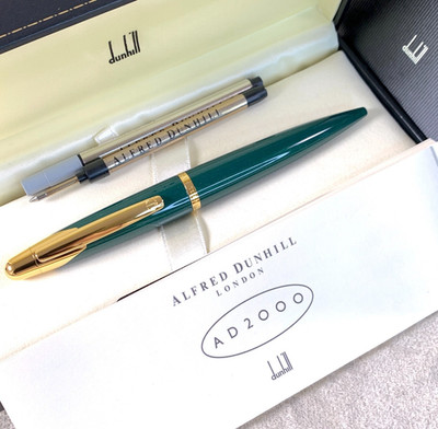 Dunhill Kugelschreiber groß AD2000 grün Glitzer Harz Gold Finish mit Etui & Karte