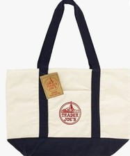 ORIGINAL TRADER JOE'S LARGE CANVAS BAG HEAVY COTTON REUSABLE SHOPPING BAG NAVY