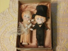3.5" ALL BISQUE KEWPIE BRIDE GROOM CAKE TOPPER IN ORIGINAL BOX, JAPAN