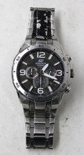 Casio Edifice Chronograph Men's Watch 47mm Black Dial Silver Tone EFR-538 Read