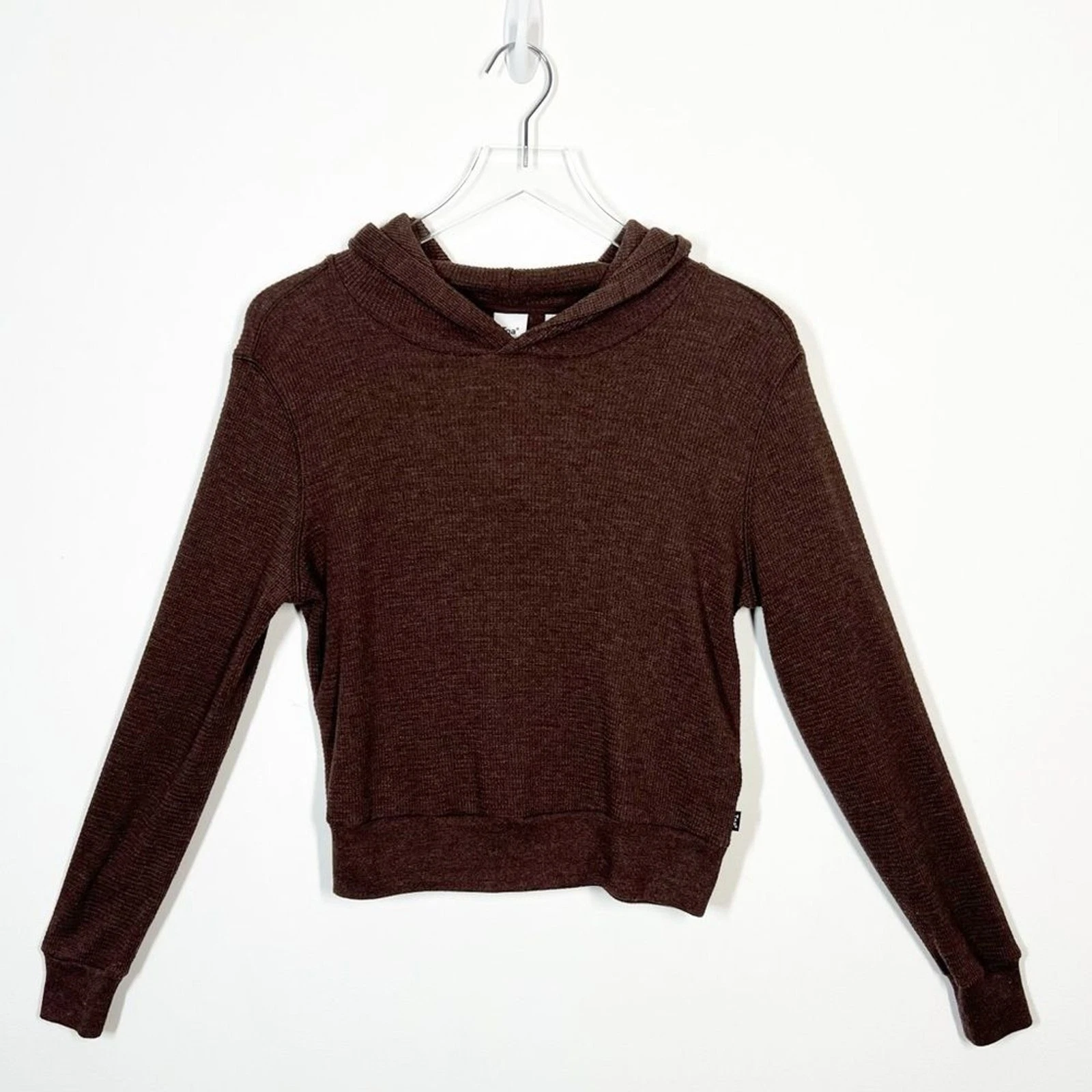 TNA Women's Small Chocolate Brown Waffle Cropped Knit Sweater Hoodie