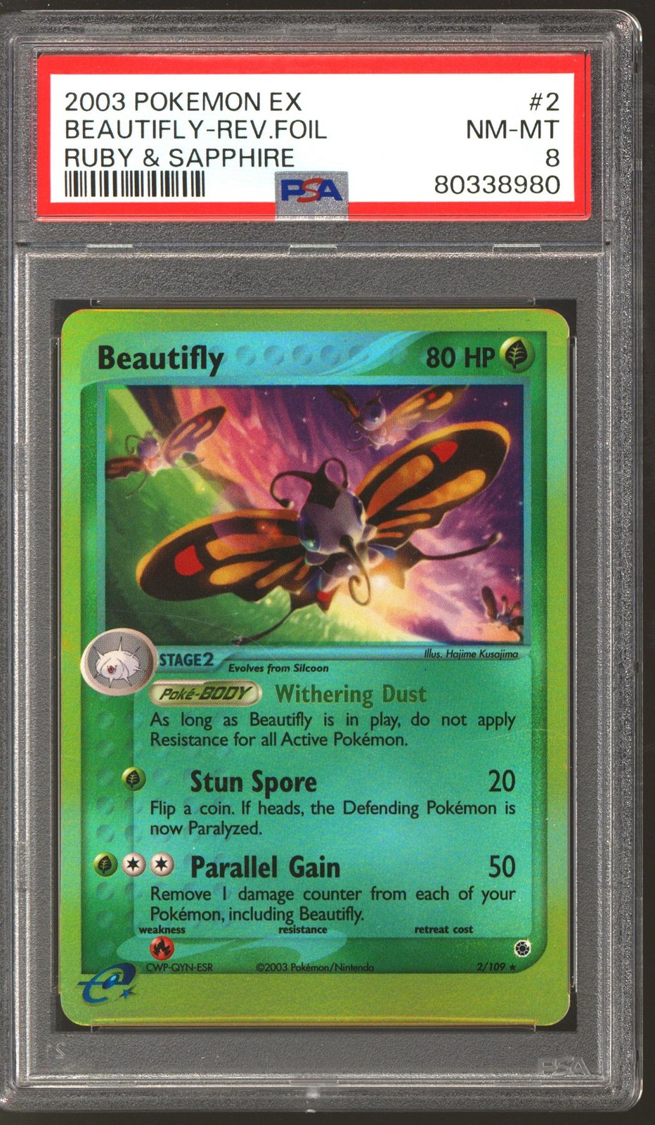 Pokemon Ruby & Sapphire Reverse Holo Foil Beautifly 2/109 PSA 8