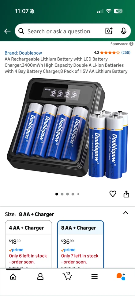 Doublepow AARechargeable LithiumBattery with LCD Battery 1.5V 8Pk. 4 bay Charger - Image 2 of 4