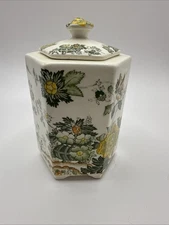 Mason's Ironstone Henley pattern hexagonal tea caddy with a lid