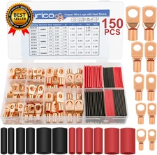 150Pcs Battery Cable Ends Copper Wire Lugs Assortment Kit AWG 2 4 6 8 10 Gauge