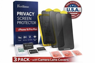 Ferilinso Privacy Screen Protector iPhone 16 Pro Max 3 Pack 9H