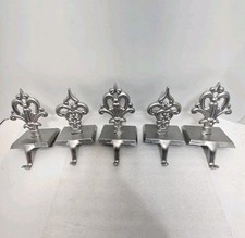 Vintage Christmas Stocking Holders Metal Mantle Set of 5 Antique Finish Silver