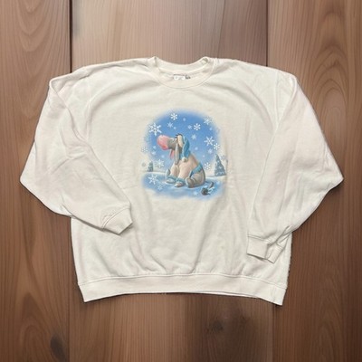 Vtg Disney Eeyore Winnie the Pooh Bear Snowy Winter Sweater Pullover Glitter XL