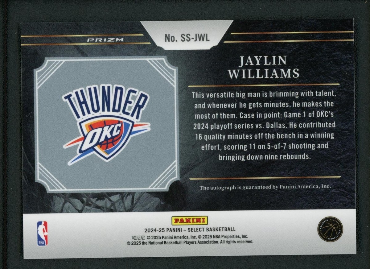 2024-25 JAYLIN WILLIAMS AUTO PANINI SELECT SIGNATURE SELECTIONS