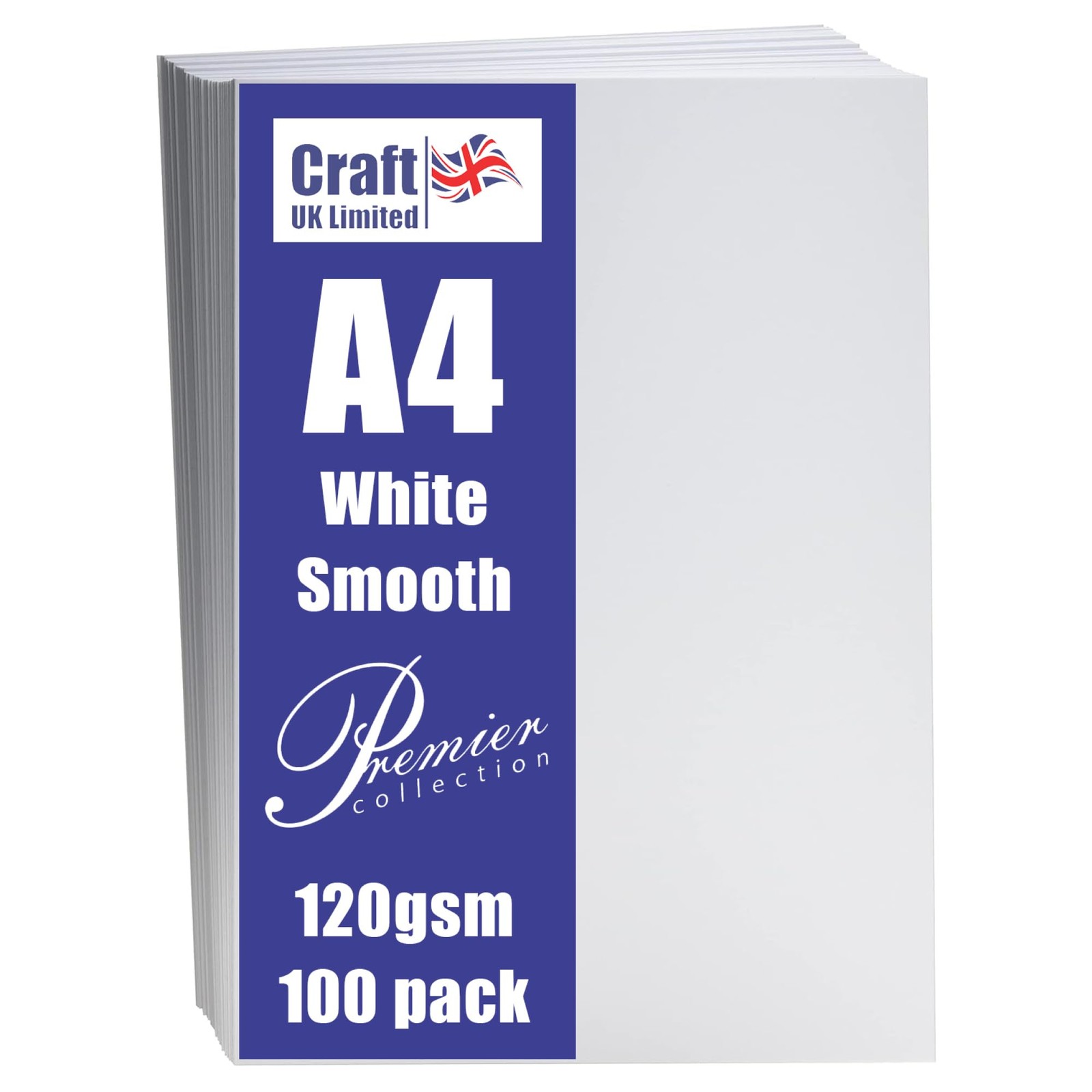 Craft UK, 100 A4 Card, Smooth Cardstock Paper for A4, White 120gsm