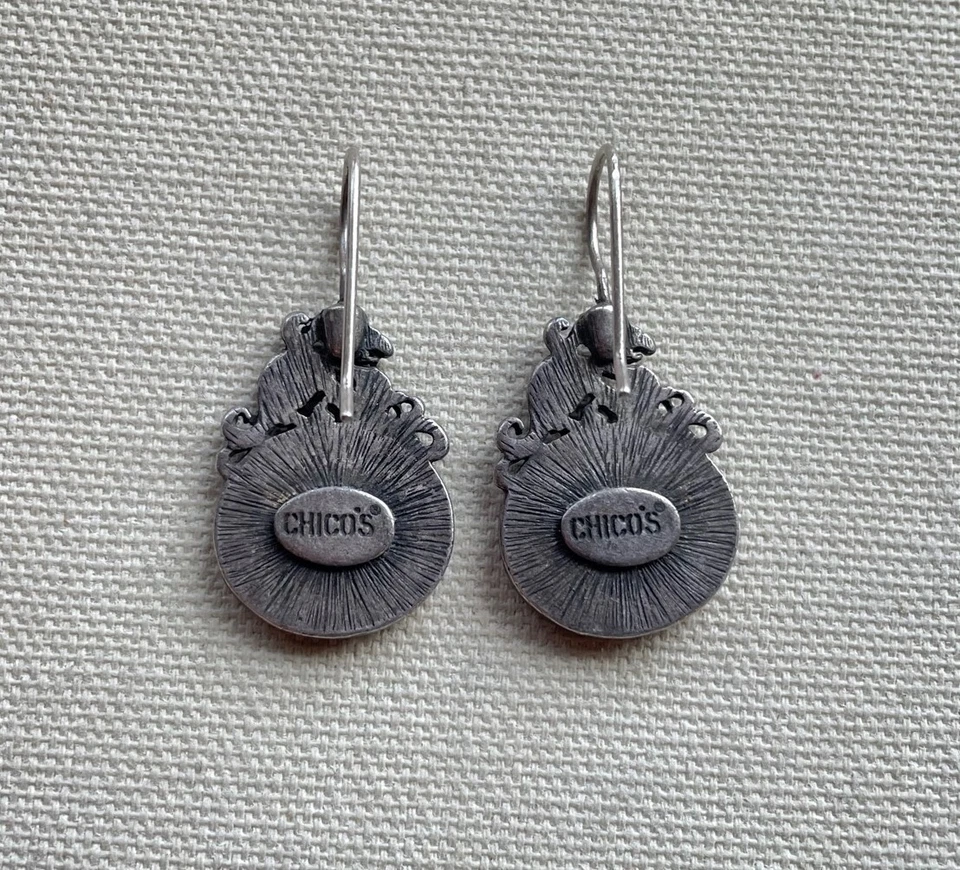 Pendientes Chico's Dragón Serpiente Esmalte Caviar Cuelga Gótico Tono Peltre 1.25" Foto 3 de 4