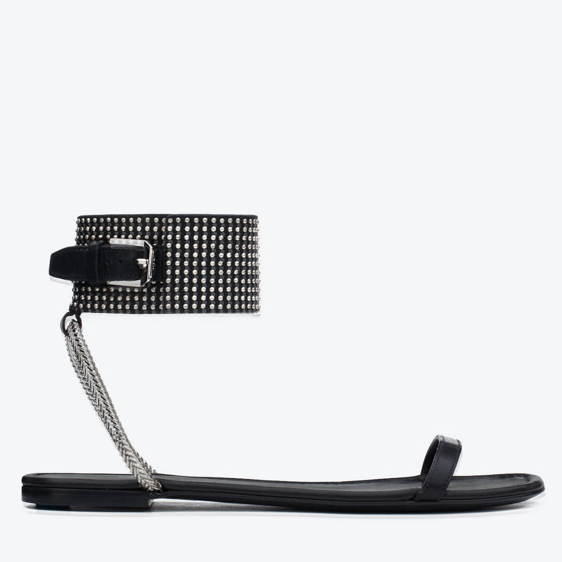 Saint Laurent YSL Original Christa Flat Sandals Black Studded