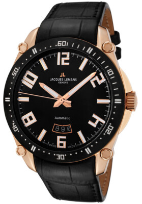 Jacques Lemans Geneve GU333B SWISS MADE Mens Automatic Watch Rose Gold $1595 NEW