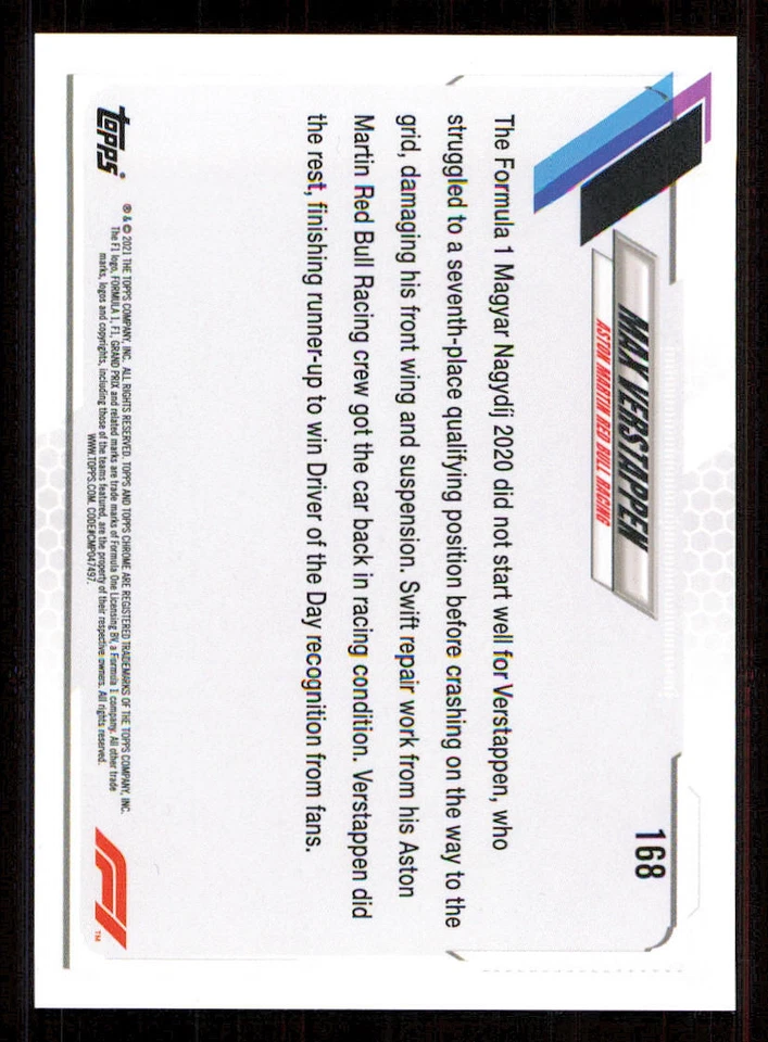 2021 Topps Chrome Formula 1 #168 Max Verstappen/Driver of the Day - Image 2 of 2