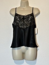New Cruz Black Silky Satin Lace Cami Top Womens L Dark Fairy Whimsigoth Grunge