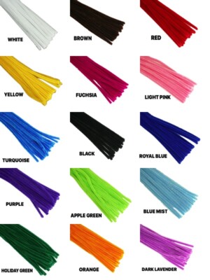 12'' PLAIN Wired Chenille ( PIPE CLEANER ) 6MM STEMS Choose Color & Pack Amount