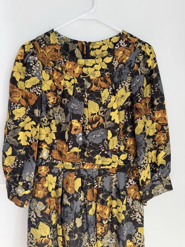 Vestido halógeno 100% seda forrado hasta la rodilla mangas 3/4 multi floral 10 Foto 2 de 4