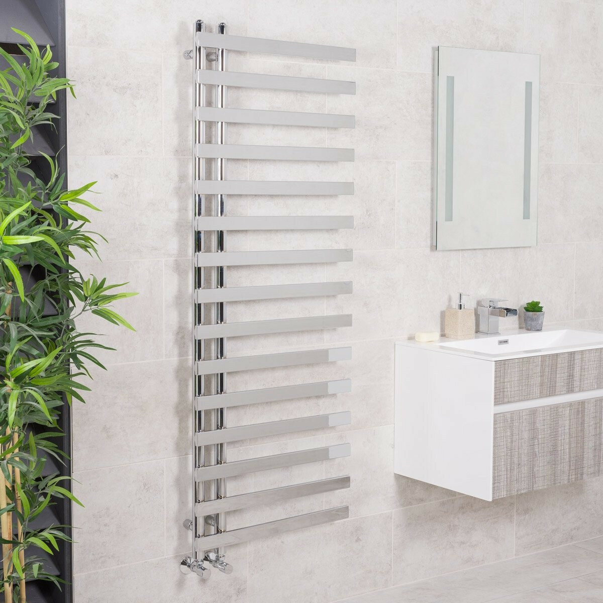 1600 x 600mm Square Chrome Designer Ladder Style Rads Heated Towel Rail  Radiator - Main Image
