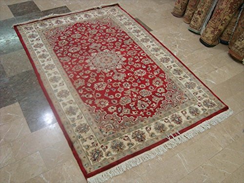 Area Rug Exclusive Red Floral Lovely Rare Wool Silk Hand Knotted Carpet (6 x 4)' - Picture 8 of 9