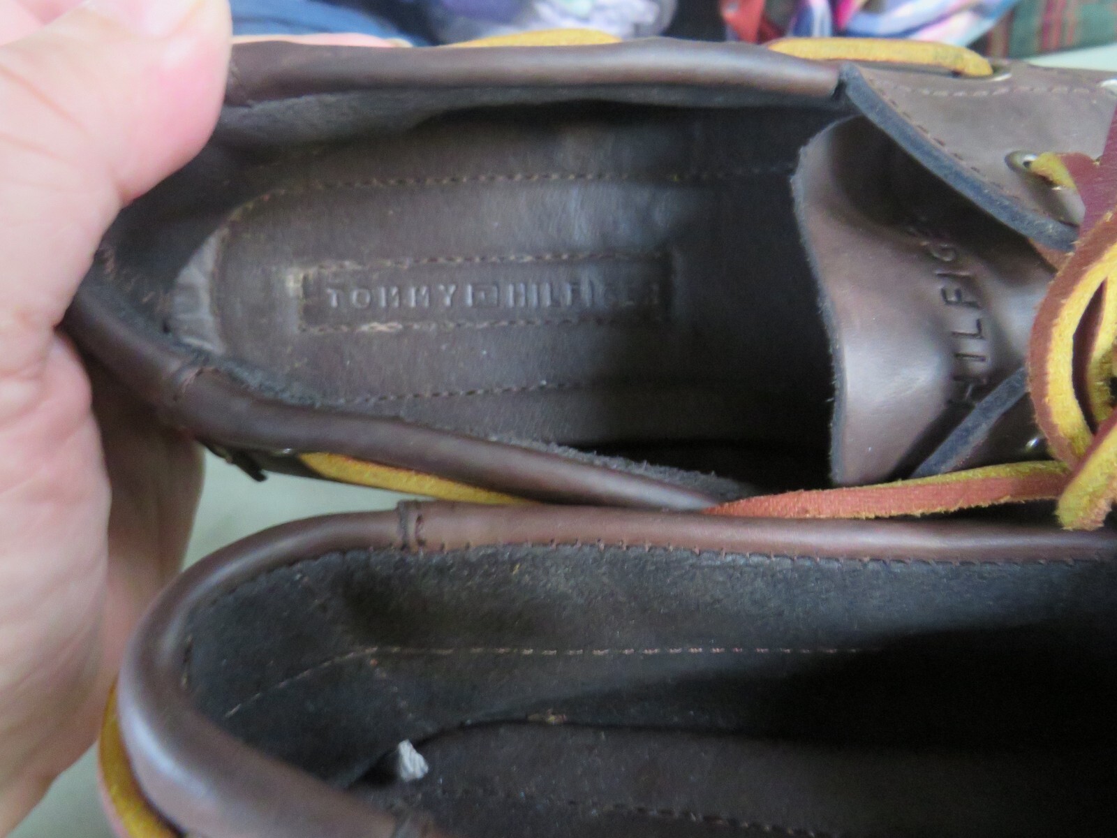 TOMMY HILIGER UOMO TAGLIA 8 PELLE TM BOWMAN MARRONE SCARPE DA BARCA SUOLE IN GOMMA LOTTO #53