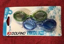 2 Pack Blue & Green Dolfino Child Kids Swim Goggles - Pool Or Beach Summer Fun