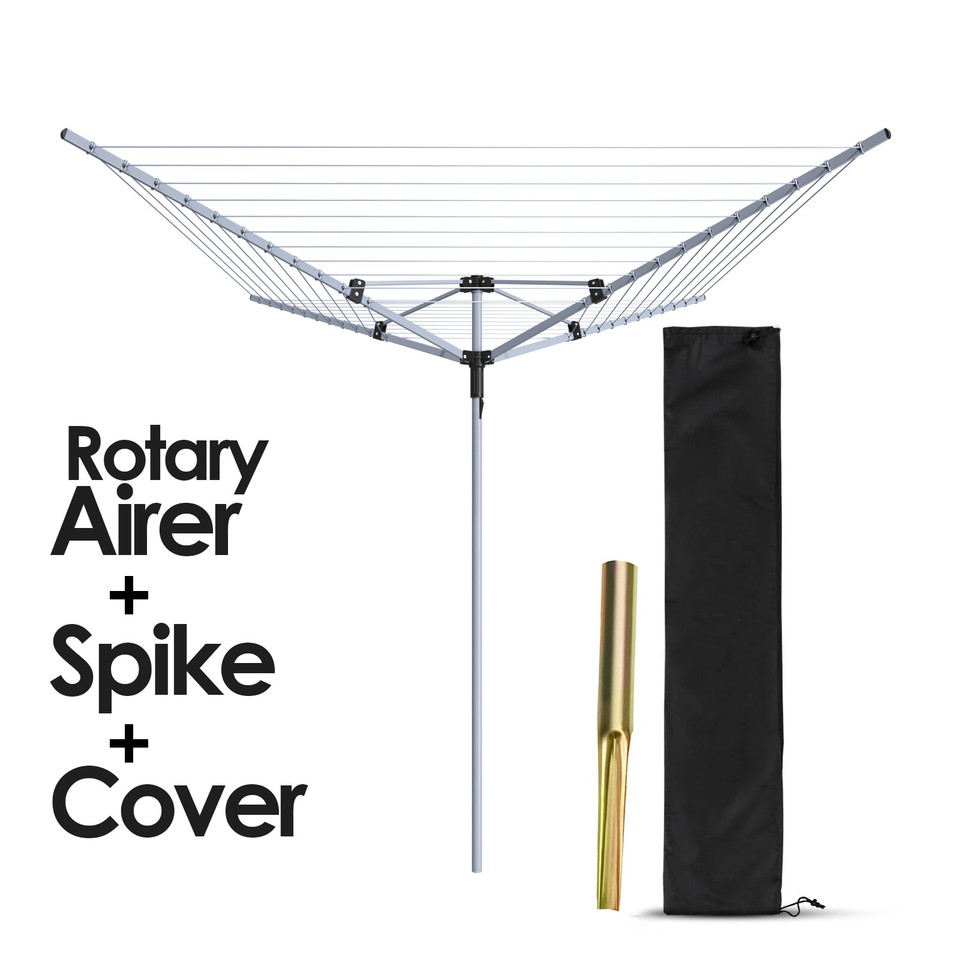 ROTARY AIRER 4 ARM 50M OUTDOOR CLOTHES GARDEN WASHING LINE DRYER SPIKE & COVER E - Foto 10
