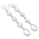 Milky Opalite Gemstone Handmade 925 Sterling Silver Jewelry Earring Sz 2.9"