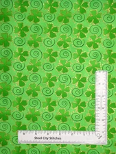 St Patricks Day Fabric Shamrocks Green Gold Accent Cotton Fabric Traditions Yard