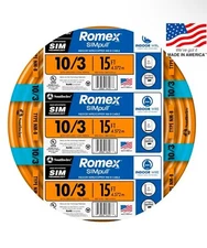 Southwire 15ft 10’ 3 ROMEX indoor/copper wire ￼