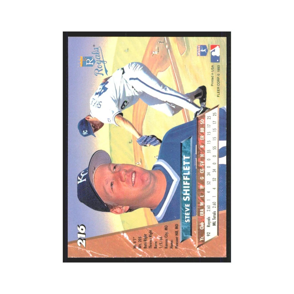 1993 Fleer Ultra Steve Shifflett RC Royals #216 - Image 2 of 3
