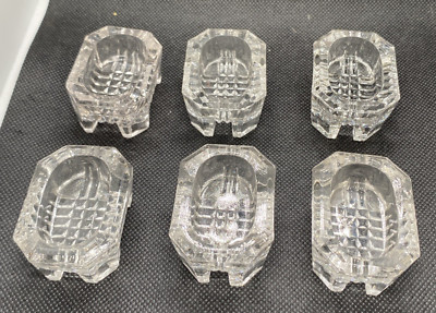 6 Vintage Clear Pressed Glass Octagonal Footed Open Salt Cellars