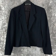 Lloyd Williams Size 8 Open Front Notched Blazer Jacket Black Long Sleeve Lined