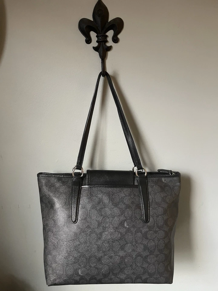 Bolso de hombro COACH Ward negro/gris humo logotipo de firma con cuero negro Foto 2 de 4