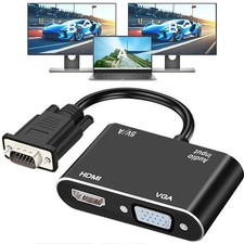 AKWOR VGA to HDMI+VGA Adapter for Dual Monitors, HDMI Black 