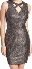 GUESS Dress Bodycon Black Gold Sleeveless Glitter Short Women's Size 12 NWT