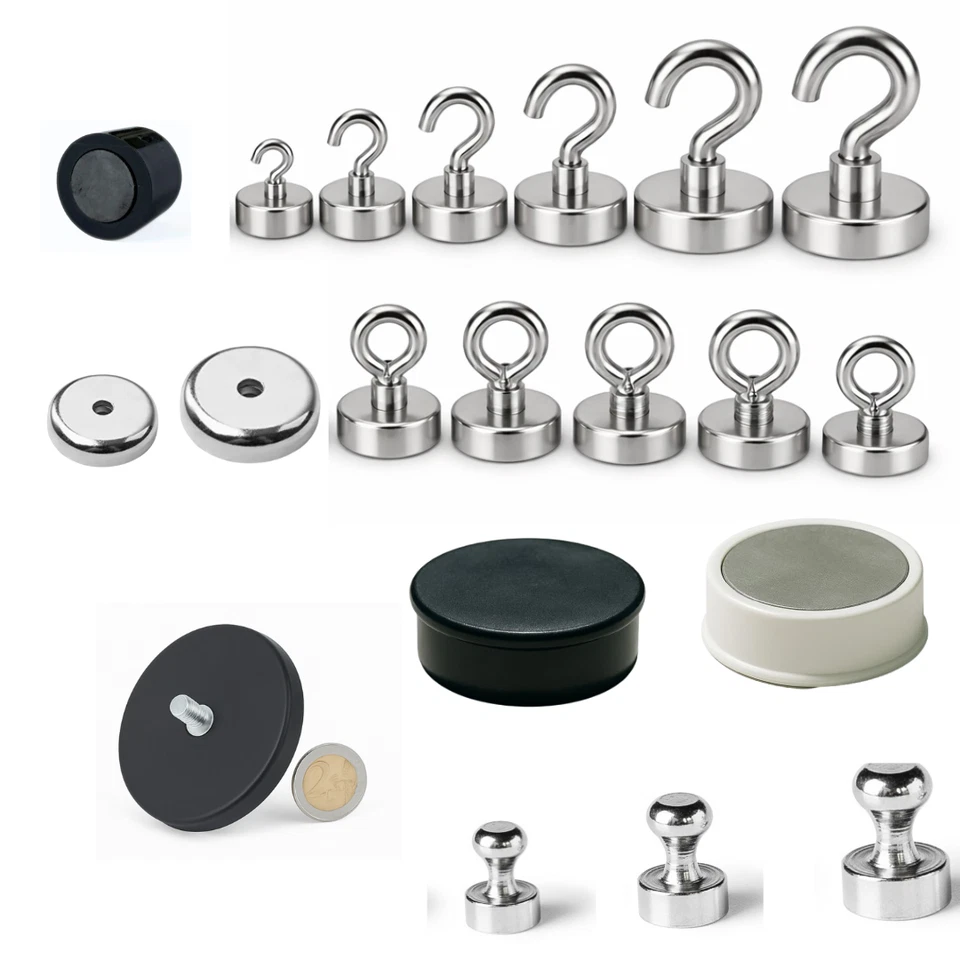 Starke Neodym Magnete Topfmagnet Hakenmagnet Ösenmagnet Gummi Haftmagnet Auswahl - Bild 1 von 1