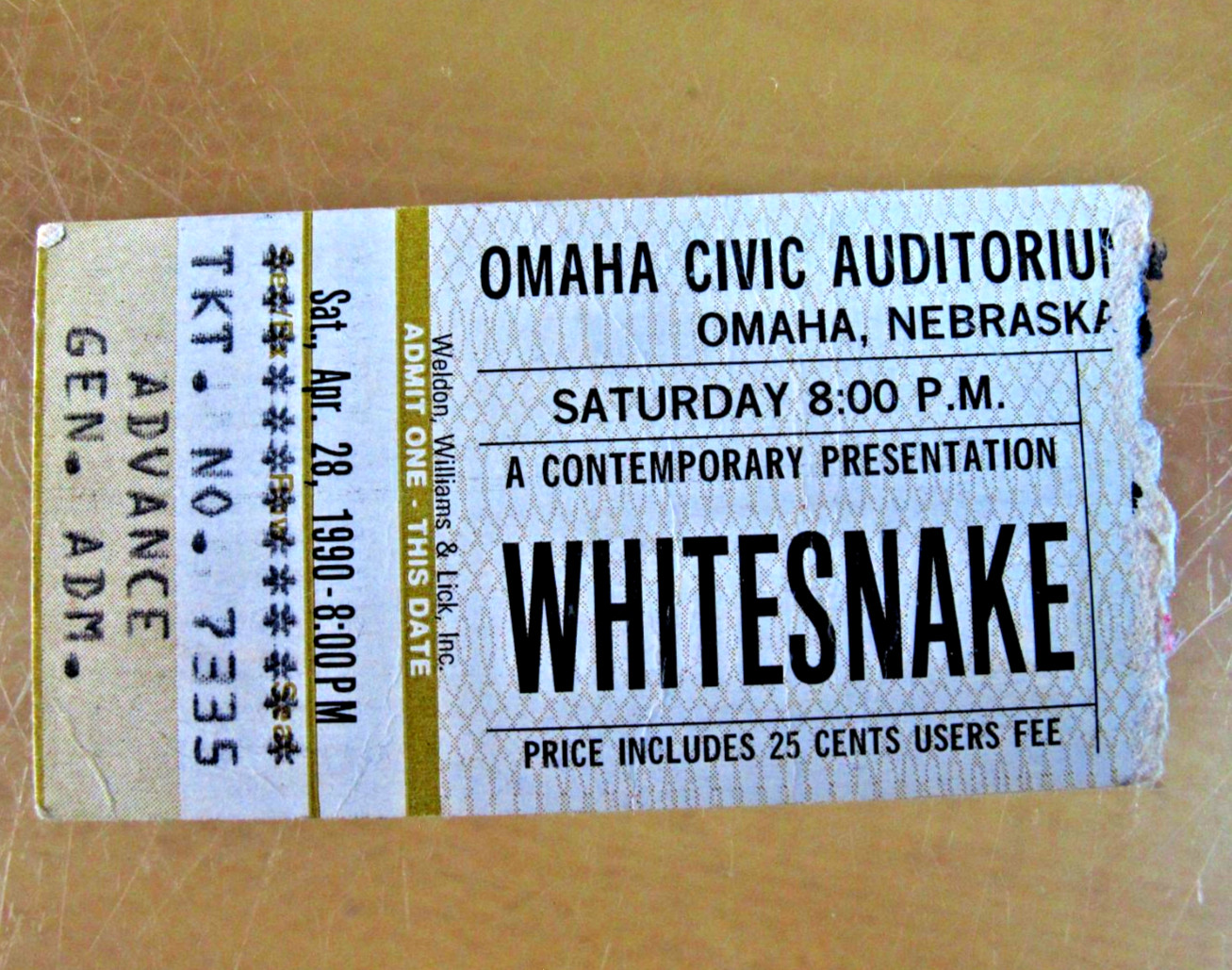 Whitesnake concert ticket stub omaha civic auditorium 1990 music