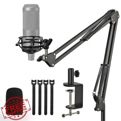 AT2020 Mic Stand Boom Arm Adjustable Shock Mount Foam Windscreen