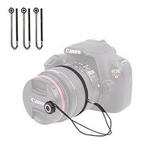 Foto Tech Camera Lens Cap Leash with Elastic String, Compatible 3 Pack, Black