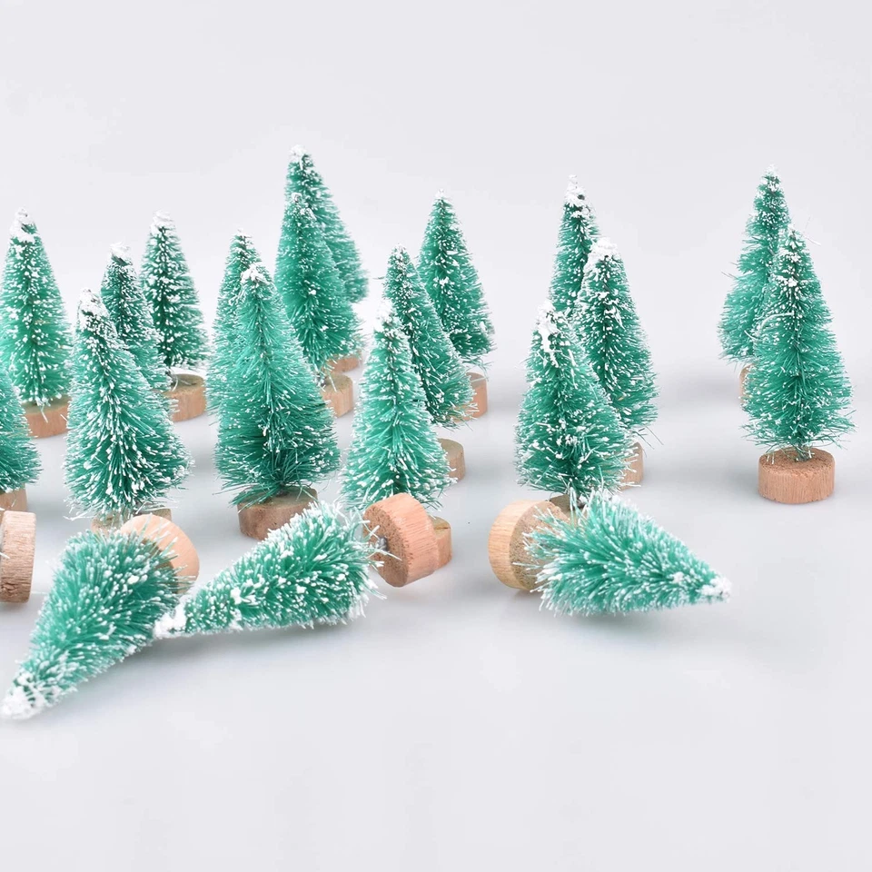 24 Pieces Artificial Mini Christmas Sisal Snow Frost Trees with Wood Base Bottle - Image 3 of 4