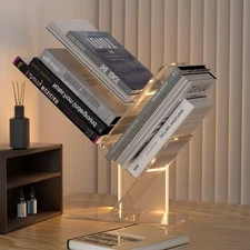 Small Bookshelf with Light, 3 Tier Acrylic Short and Petite Bookcase, Mini Tr