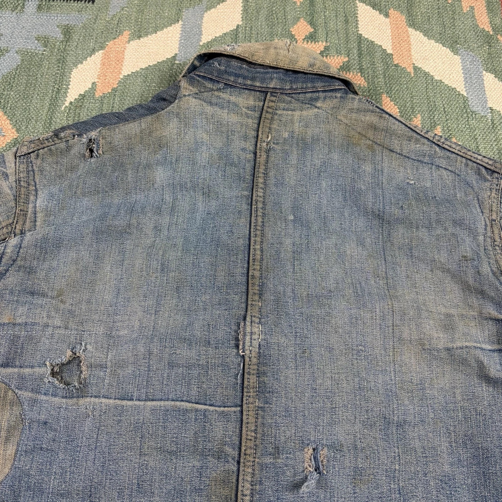 Vintage 1930s WW2 Faded Distressed Thrashed Lined Chore Jacket Workwear XL image 16
