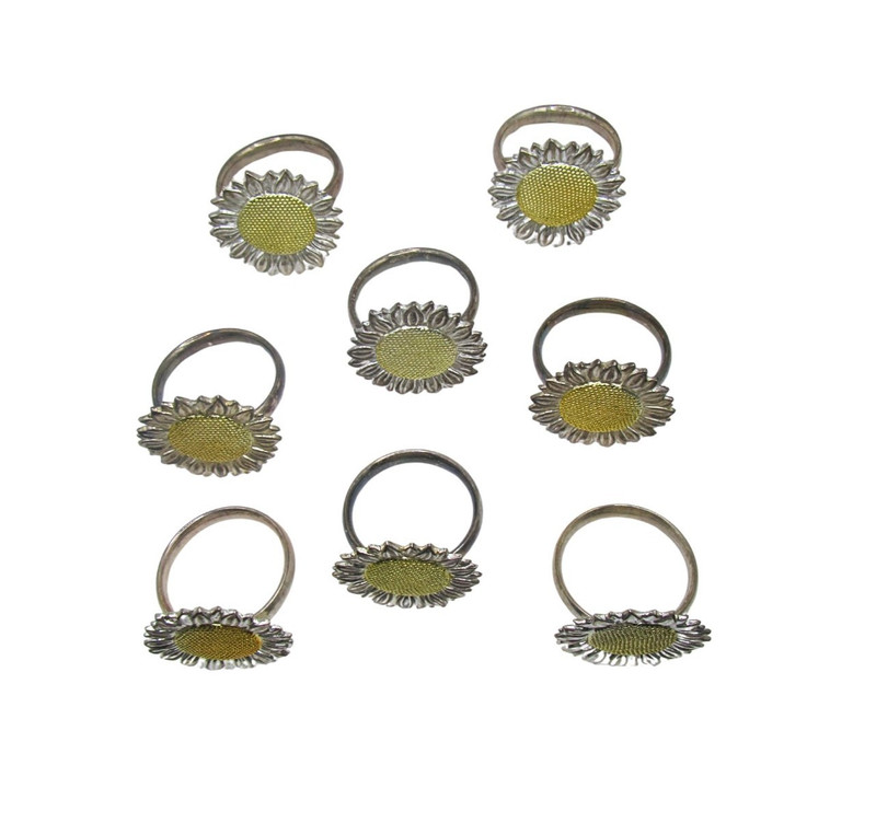 Silver Plated Daisy Heavy Vintage Set of 8 Napkin Rings Holders