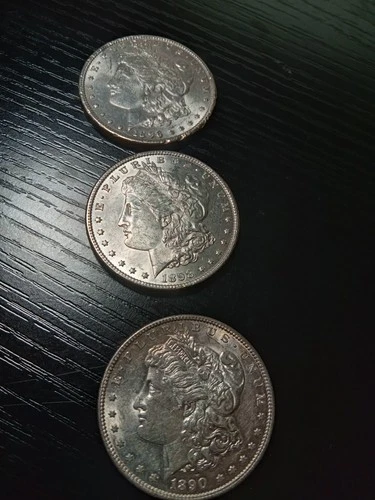 3 High grade Morgan silver dollars. 1890-S 1898 1896. No reserve.