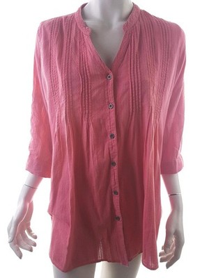 ISOLDE Damen Geknöpfte Tunika Bluse Gr. 42 Rosa Baumwolle 100% 3/4 Ärmel Knöpfe