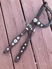 USED WESTERN VINTAGE “ SILVER ROYAL” ALPACA MEXICO HEART CONCHOS HEADSTALL