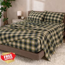 Bare Home Twin Flannel Sheet Set Voyageur Plaid Green 100 Cotton Deep Pocket