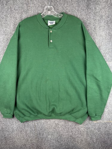 Lee Heavyweight Henley Sweatshirt Mens XL Green Long Sleeve Crew Neck Made USA