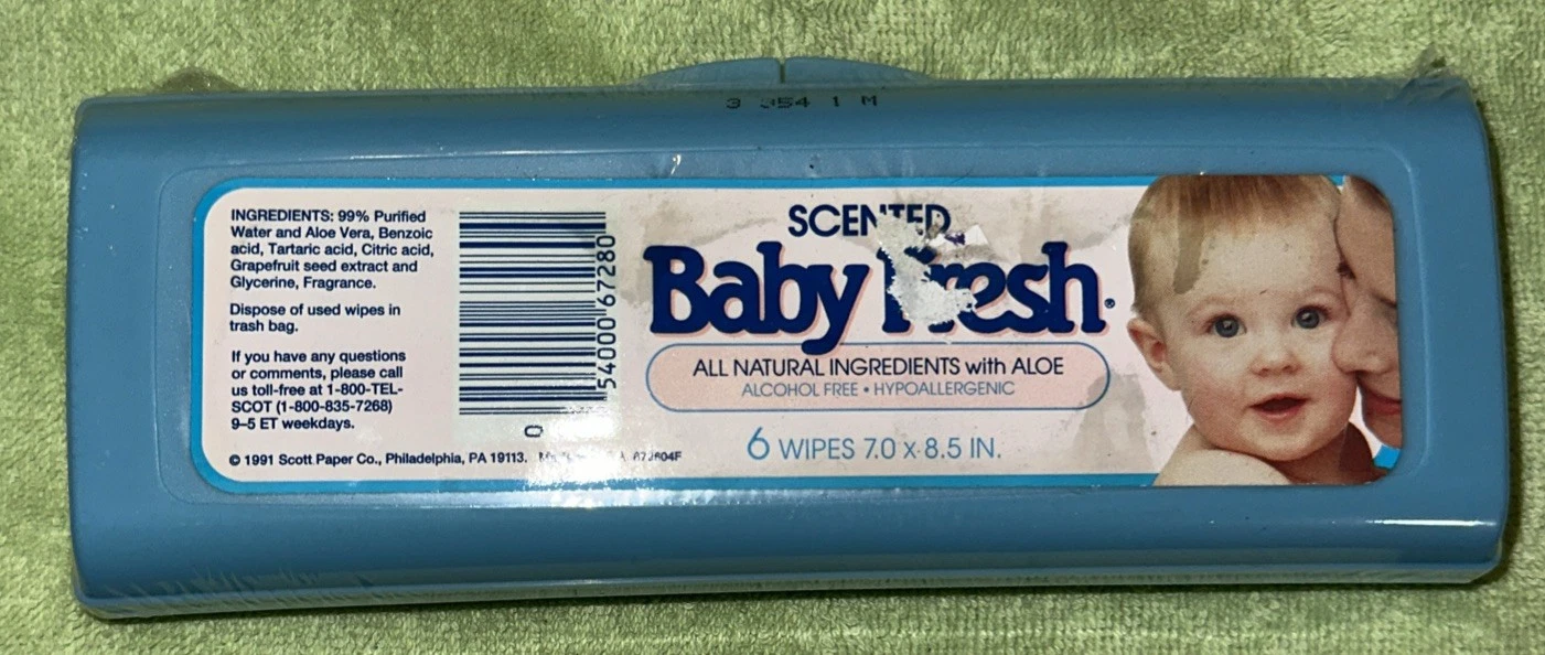 NEW NOS 1991 Scented Baby Fresh 6 Wipes Travel Case RARE Sealed