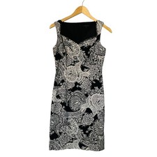 David Meister Black White Paisley Print Sleeveless Sheath Dress Size 2